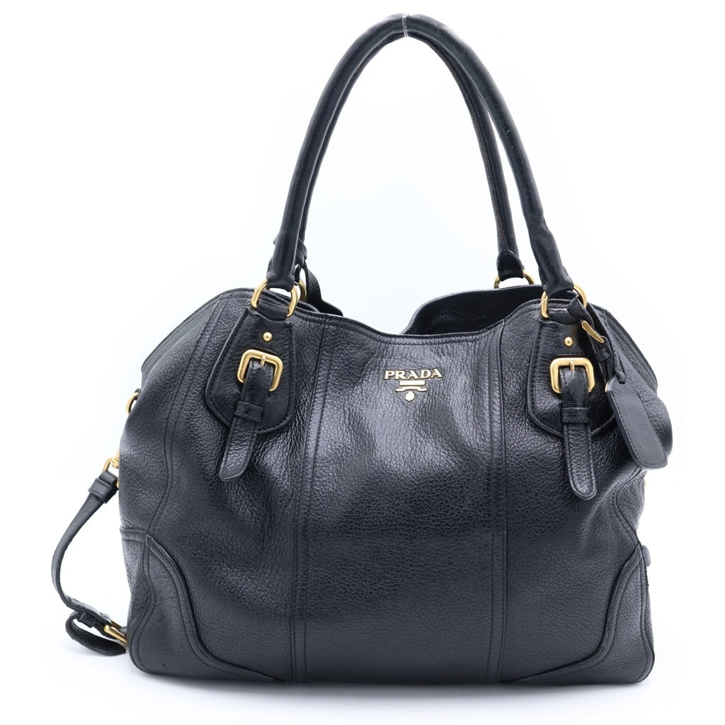 PRADA(プラダ) ロゴ入り 2Way レザー ハンドバッグ ショルダーバッグ ブラック レディース