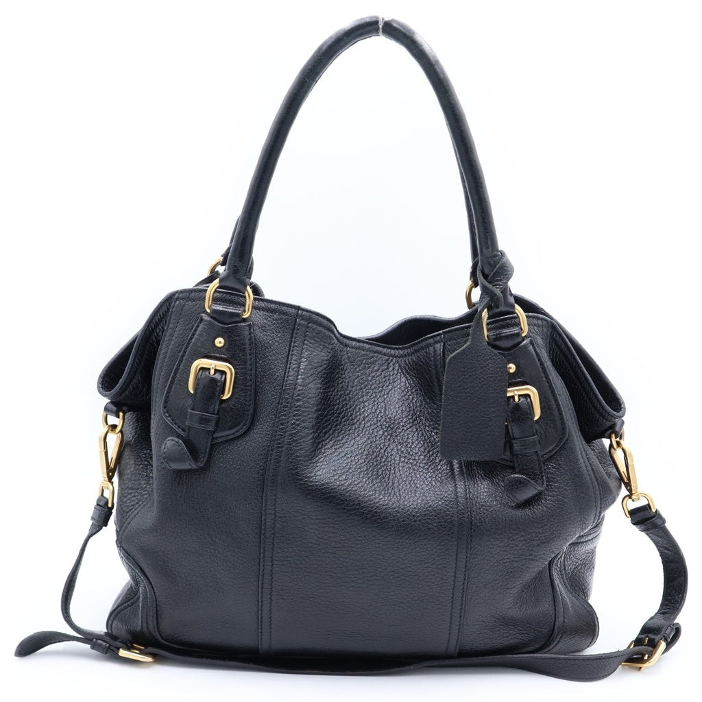 PRADA(プラダ) ロゴ入り 2Way レザー ハンドバッグ ショルダーバッグ ブラック レディース