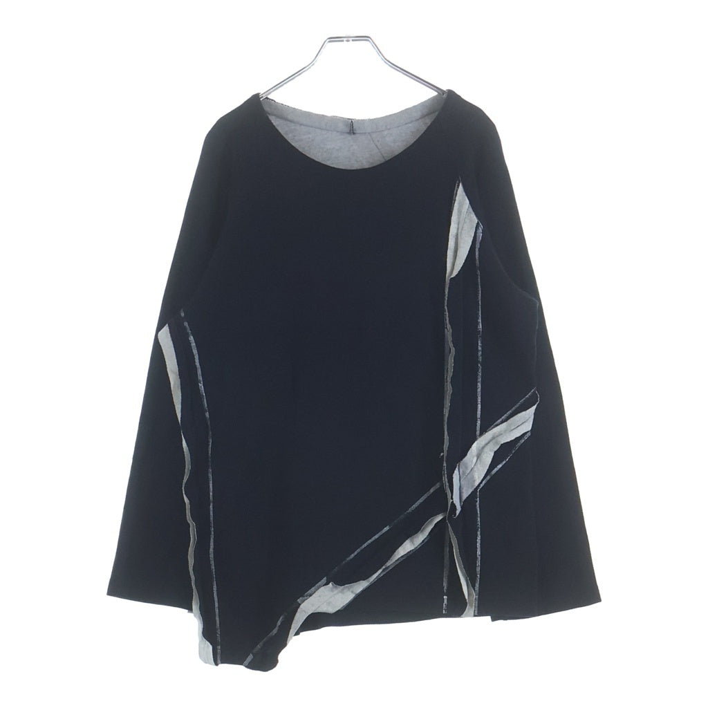 Yohji Yamamoto(ヨウジヤマモト) × RAGNE KIKAS アシンメトリー アウトサイダー ニット クルーネック 半袖カットソー ネイビー NV-T24-171
