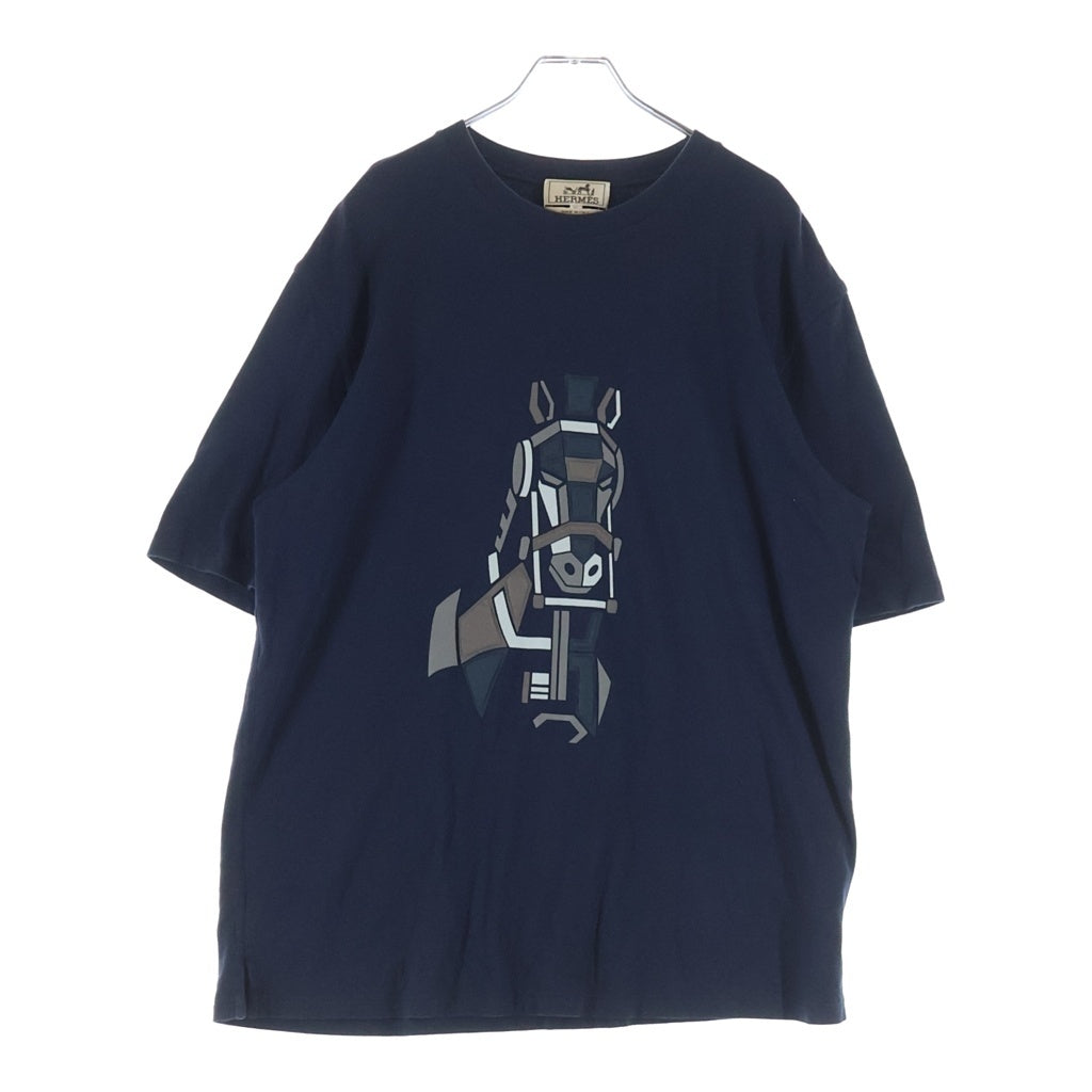 HERMES(エルメス) MEGA Chariot 3D フロントプリント クルーネック 半袖Tシャツ ネイビー