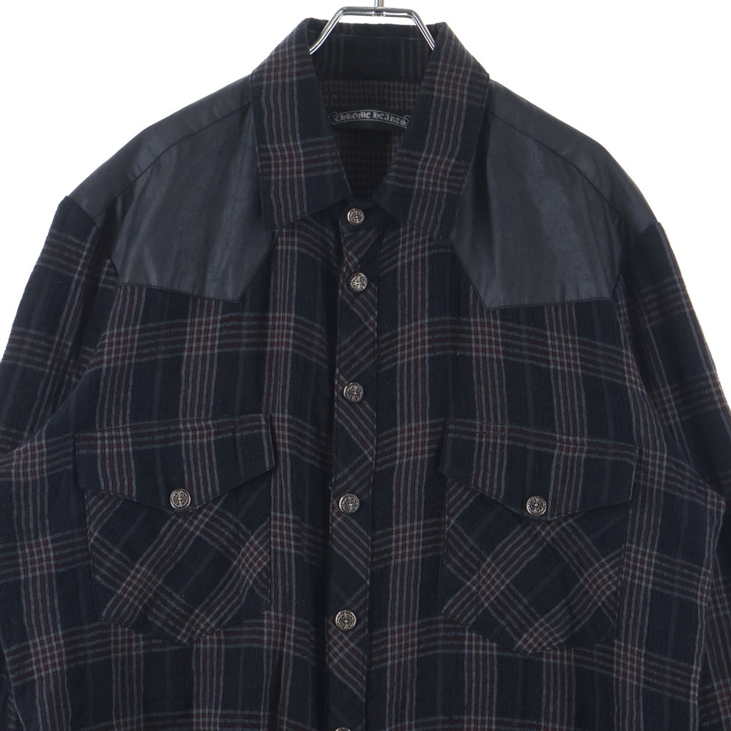 CHROME HEARTS(クロムハーツ) WESTN ウエスタン フローラルクロスボタン 切替 ガーゼチェック長袖シャツ ブラック/レッド