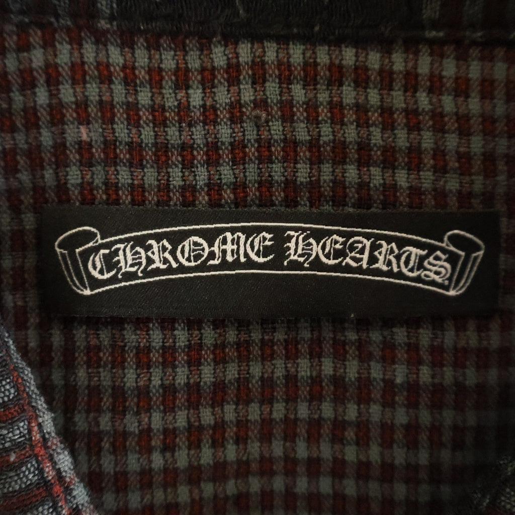 CHROME HEARTS(クロムハーツ) WESTN ウエスタン フローラルクロスボタン 切替 ガーゼチェック長袖シャツ ブラック/レッド