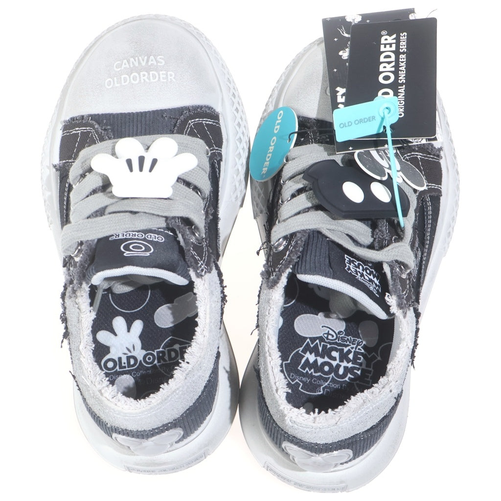 OLD ORDER(オールドオーダー) × Disney Big Hand Canvas Sneakers ディズニー ビッグ ハンド キャンパス ヴィンテージ加工 ローカットスニーカー グレー 02320732