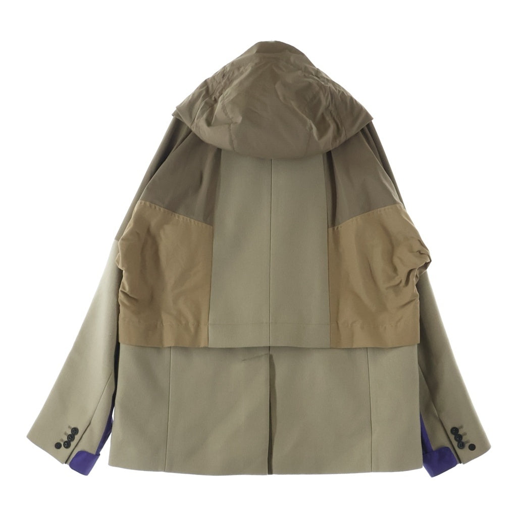 Sacai(サカイ) 21AW Wool Melton Jacket ウールメルトンジャケット 素材切替 フードジップアップジャケット ベージュ 21-02617M