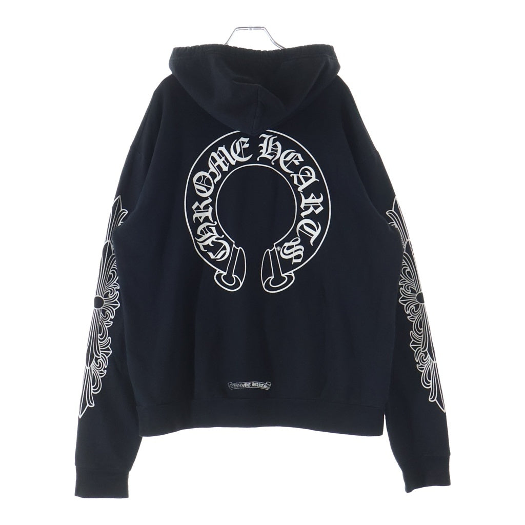CHROME HEARTS(クロムハーツ) SWTSHRT PLVR 袖フローラルバックホースシュープリントプルオーバーパーカー フーディー ブラック