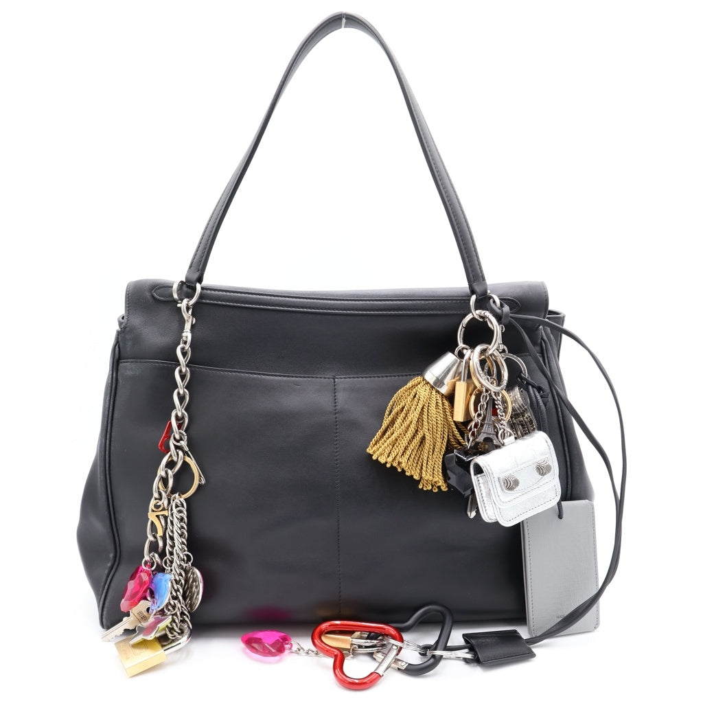 BALENCIAGA(バレンシアガ) Rodeo ラージ チャーム付き レザー ハンドバッグ ブラック 251342F046003 レディース