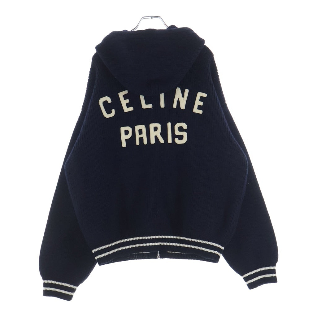 CELINE(セリーヌ) カレッジ Cロゴ ジップアップ ウールニットパーカー ネイビー RV00V830I