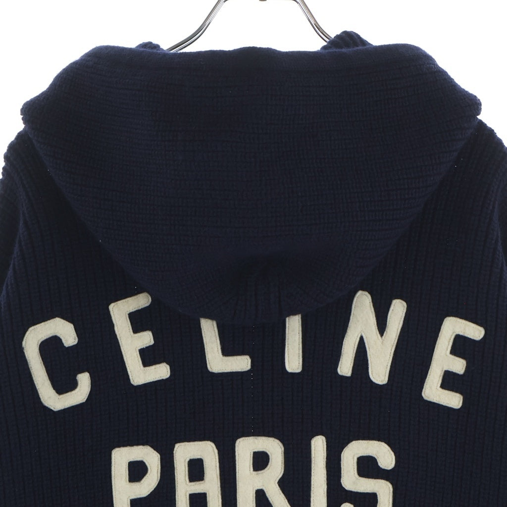 CELINE(セリーヌ) カレッジ Cロゴ ジップアップ ウールニットパーカー ネイビー RV00V830I