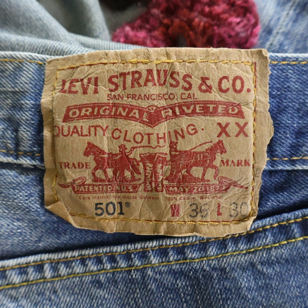Y.A.R.N(ヤーン) ×Levi's リーバイス 501 3D CROSS ニットクロス刺? ストレートデニムパンツ ジーンズ インディゴ