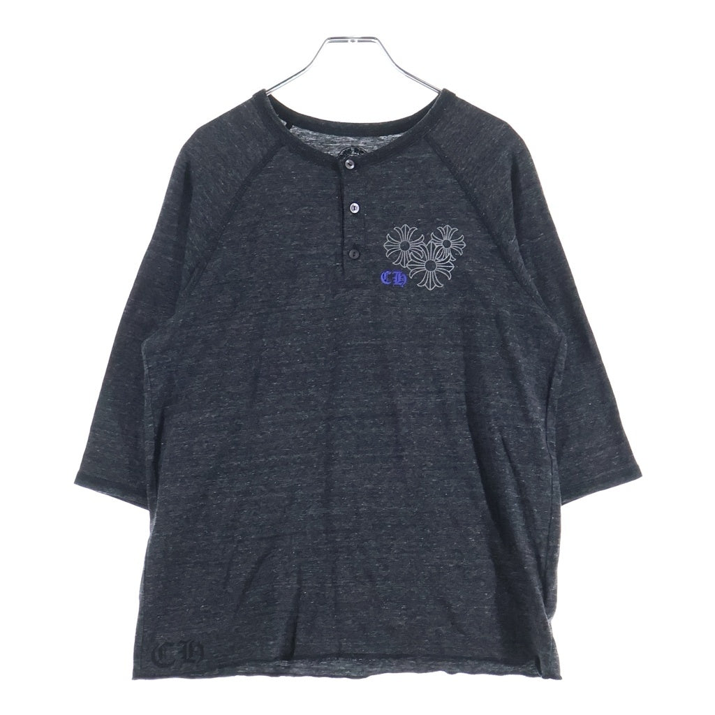 CHROME HEARTS(クロムハーツ) CHプラス バックサークルロゴプリント ヘンリーネック 7分丈 Tシャツ カットソー グレー