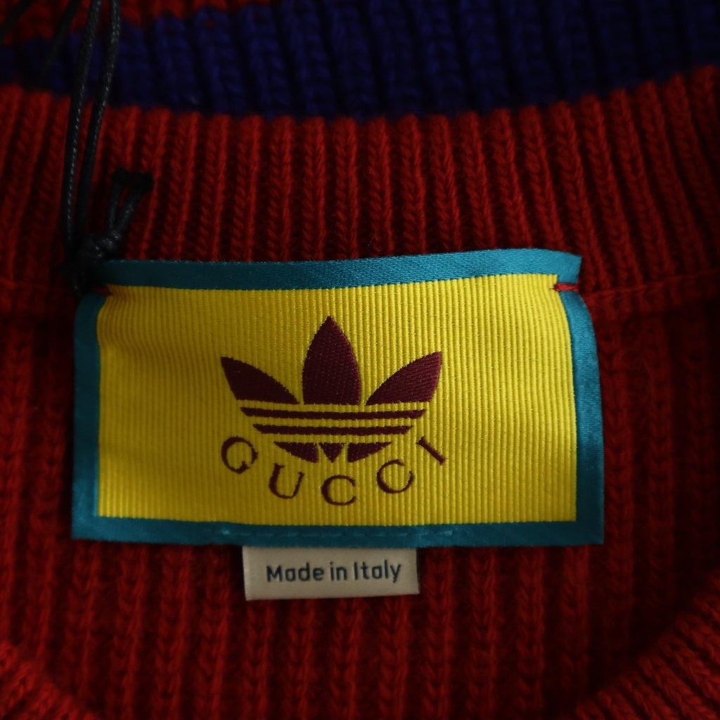 GUCCI(グッチ) ×adidas アディダス Logo Knit Vest ロゴニットベスト クルーネック レッド/ブルー 700449 XKCH7