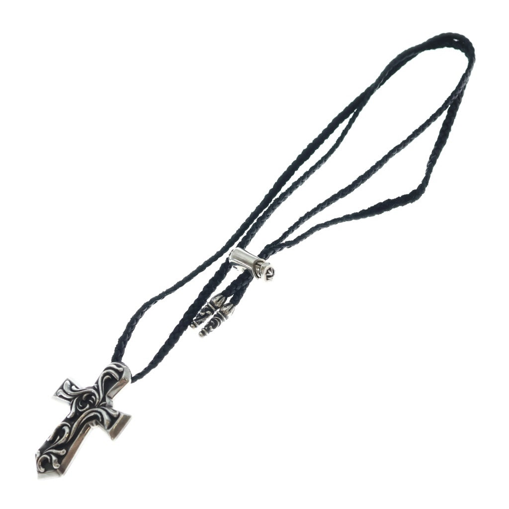 CHROME HEARTS(クロムハーツ) VULCAN CROSS レザーブレード レースストッパー付 ラージ バルカンクロス ネックレス シルバー/ブラック
