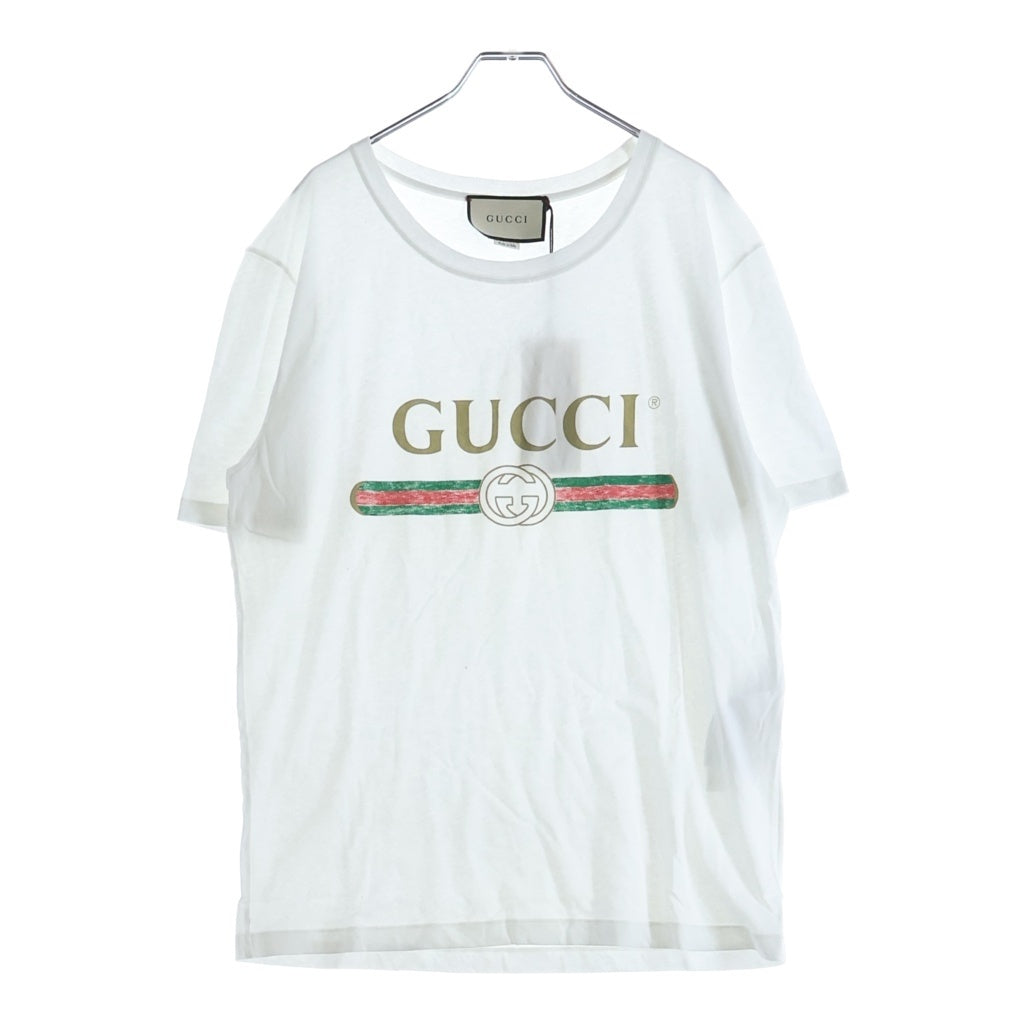 GUCCI(グッチ) ロゴウォッシュドプリント クルーネック 半袖Tシャツ ホワイト 440103 X3F05