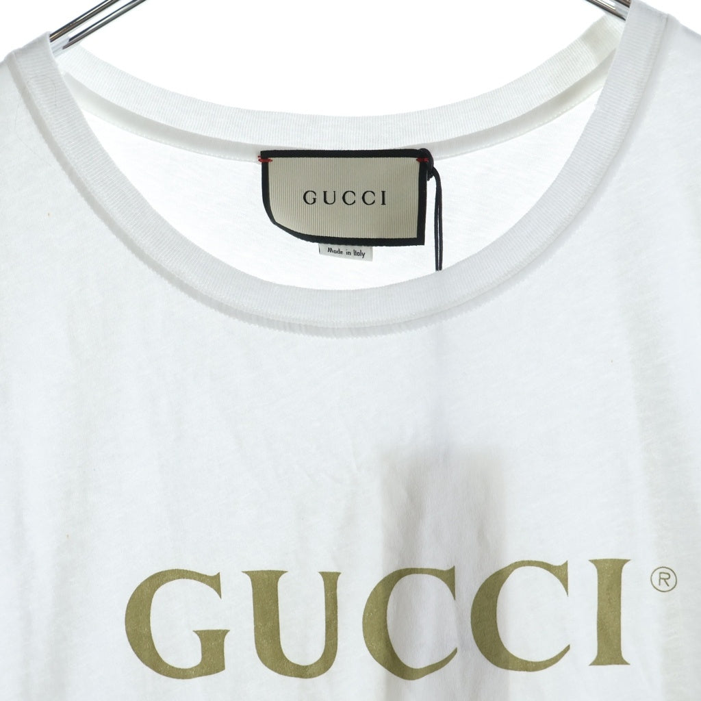 GUCCI(グッチ) ロゴウォッシュドプリント クルーネック 半袖Tシャツ ホワイト 440103 X3F05