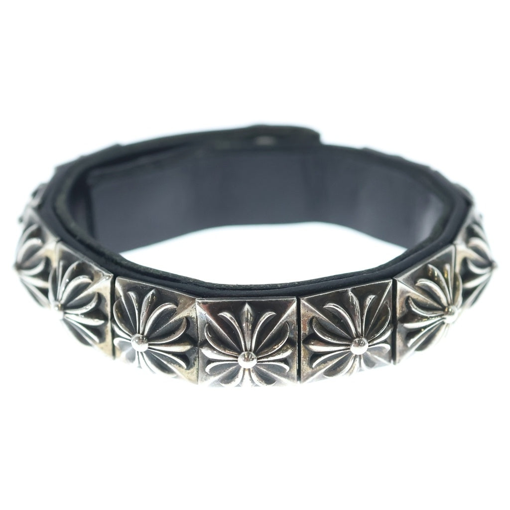 CHROME HEARTS(クロムハーツ) ZERO STUD SNGL ROW ゼロ ピラミッド スタッズ シングル レザー ブレスレット シルバー/ブラック