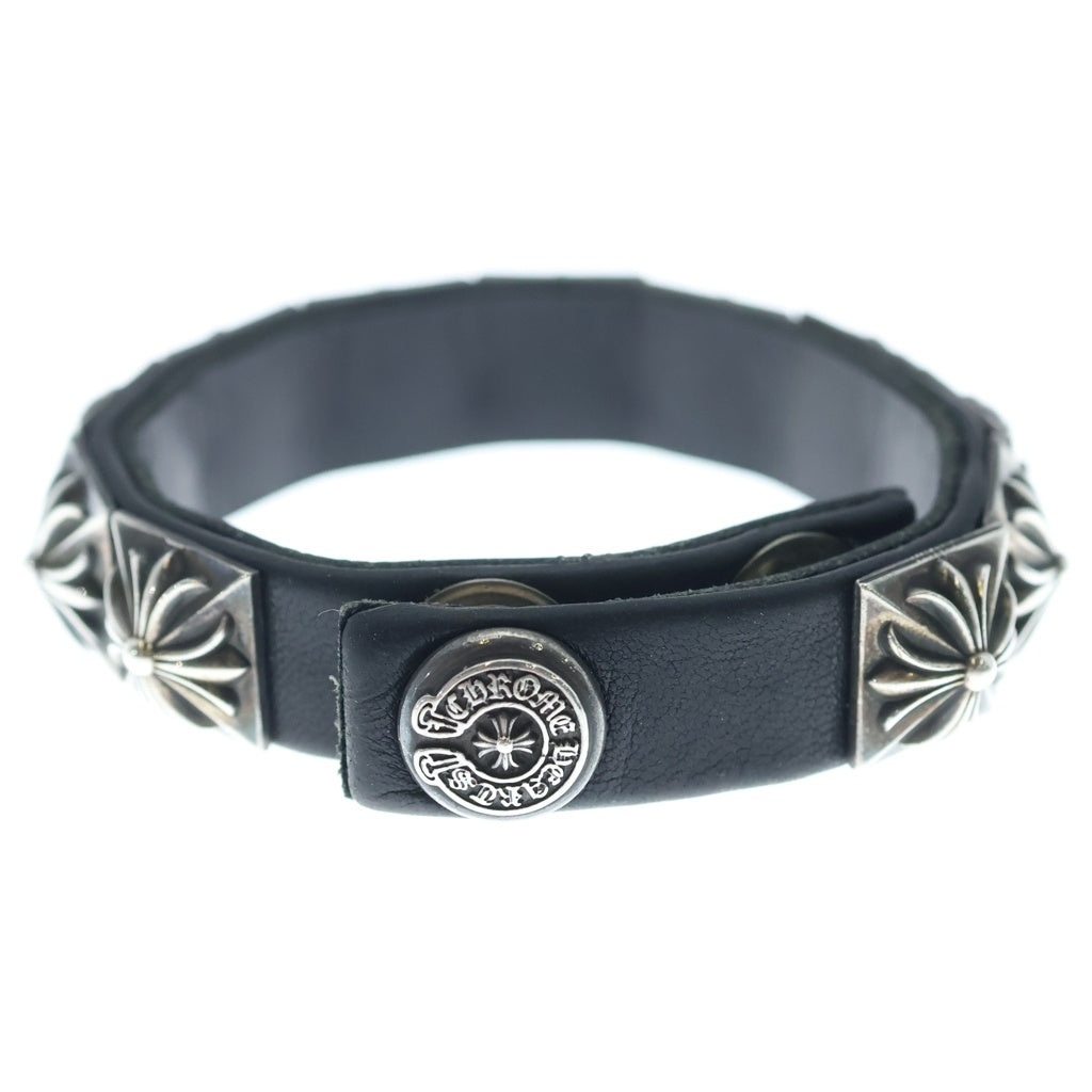CHROME HEARTS(クロムハーツ) ZERO STUD SNGL ROW ゼロ ピラミッド スタッズ シングル レザー ブレスレット シルバー/ブラック