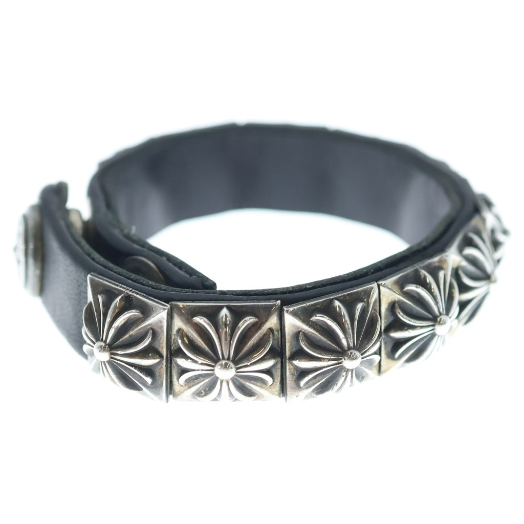 CHROME HEARTS(クロムハーツ) ZERO STUD SNGL ROW ゼロ ピラミッド スタッズ シングル レザー ブレスレット シルバー/ブラック