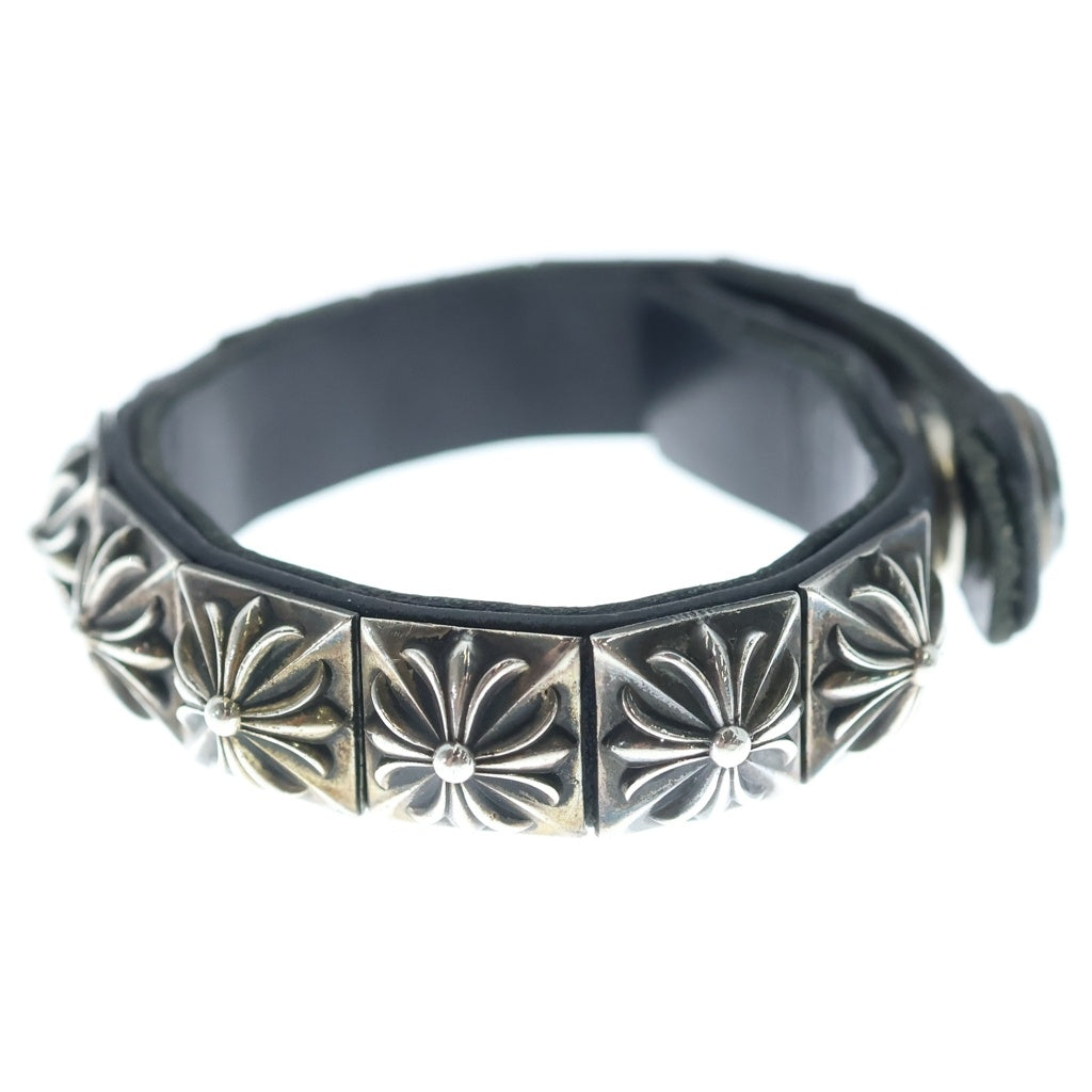 CHROME HEARTS(クロムハーツ) ZERO STUD SNGL ROW ゼロ ピラミッド スタッズ シングル レザー ブレスレット シルバー/ブラック
