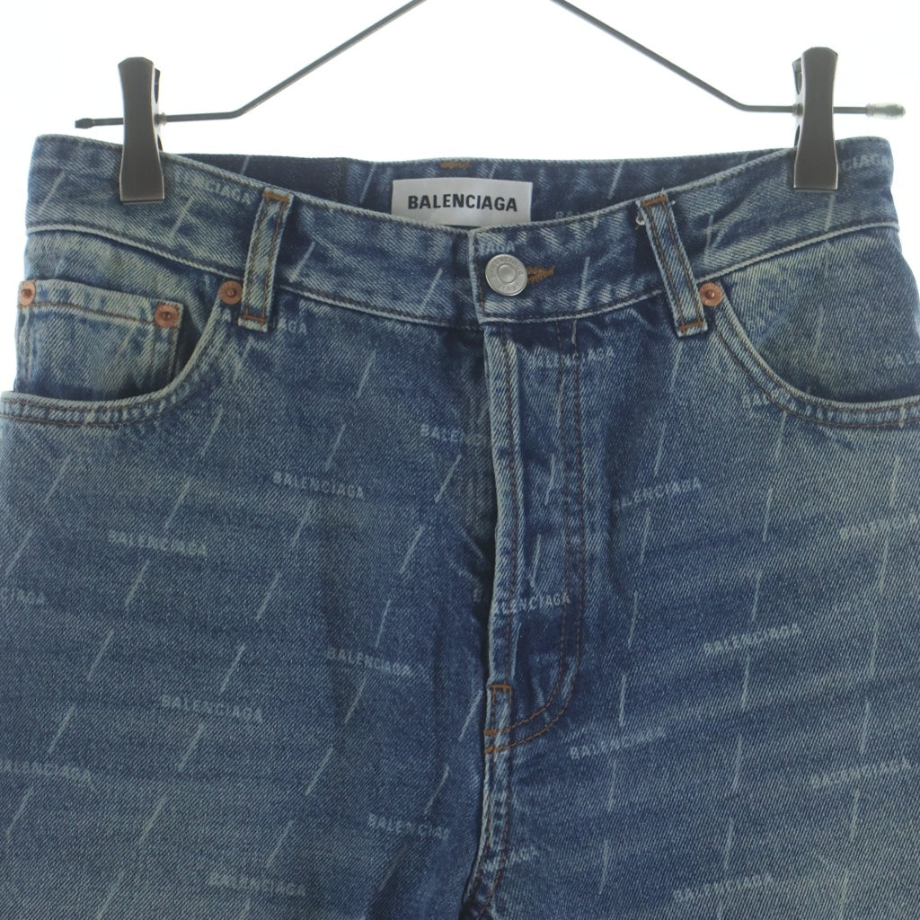 BALENCIAGA(バレンシアガ) ロゴプリント ダメージ加工デニムパンツ インディゴ 600235 TJW90 レディース