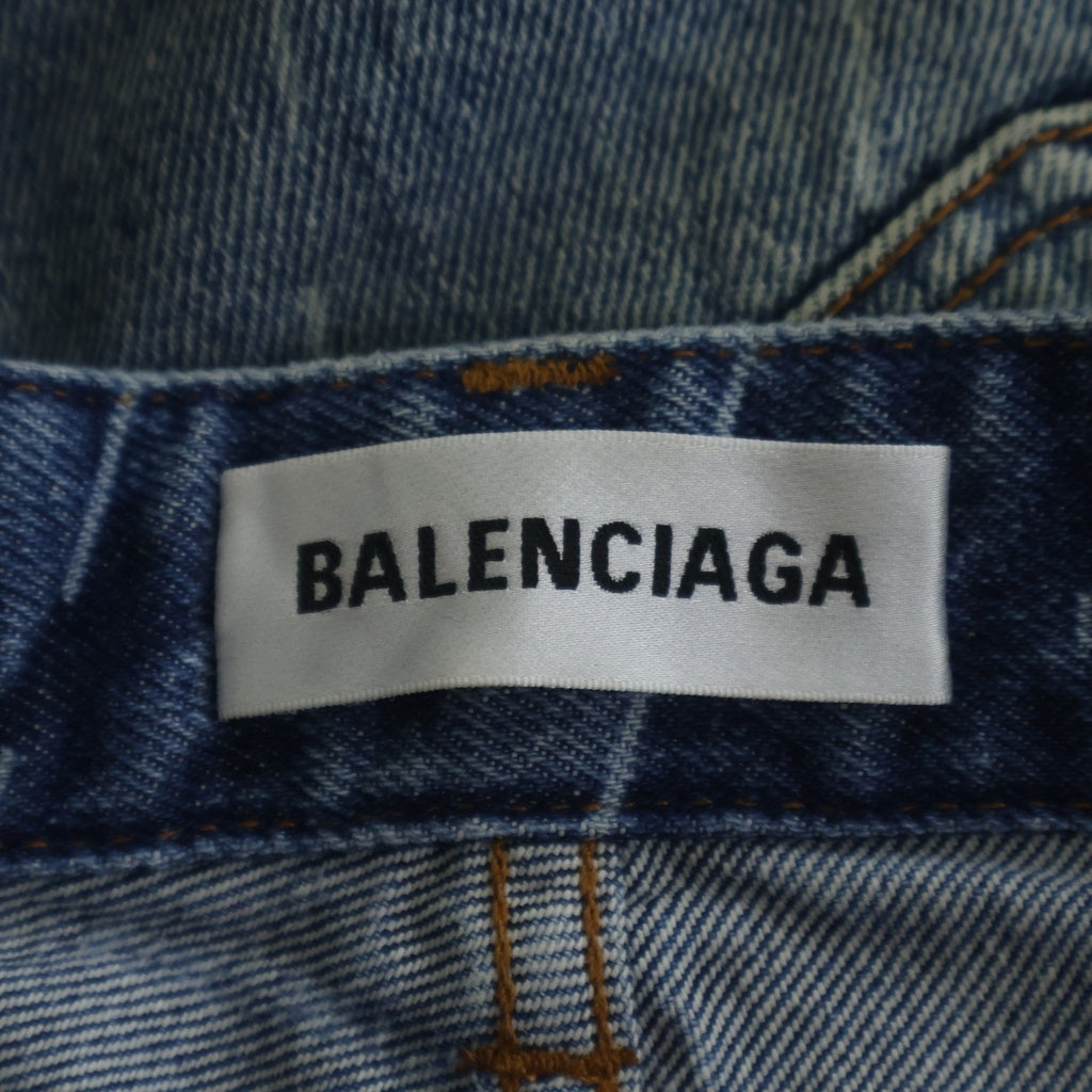 BALENCIAGA(バレンシアガ) ロゴプリント ダメージ加工デニムパンツ インディゴ 600235 TJW90 レディース