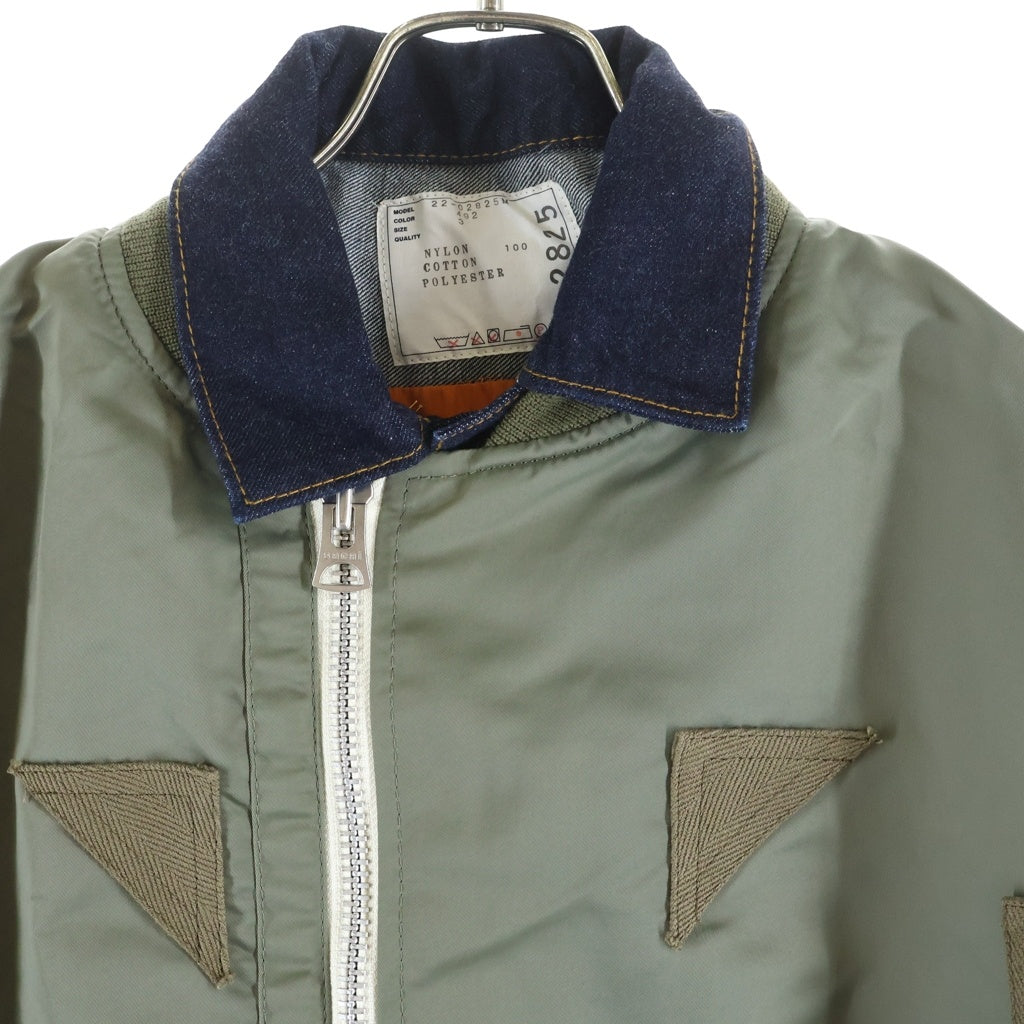 Sacai(サカイ) 22AW Nylon Twill Mix Blouso ナイロンツイル デニムドッキング MA-1 ブルゾン カーキ/インディゴ 22-02825M