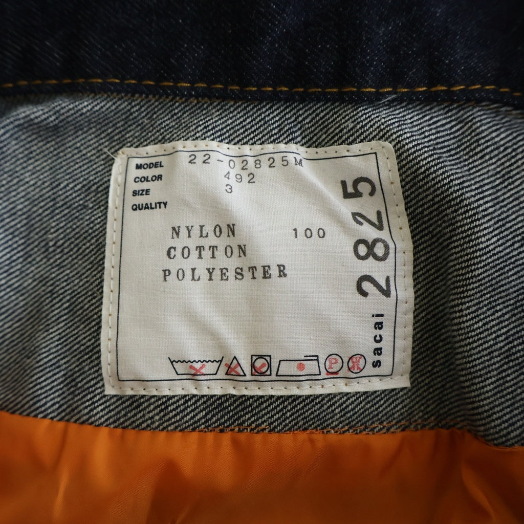 Sacai(サカイ) 22AW Nylon Twill Mix Blouso ナイロンツイル デニムドッキング MA-1 ブルゾン カーキ/インディゴ 22-02825M