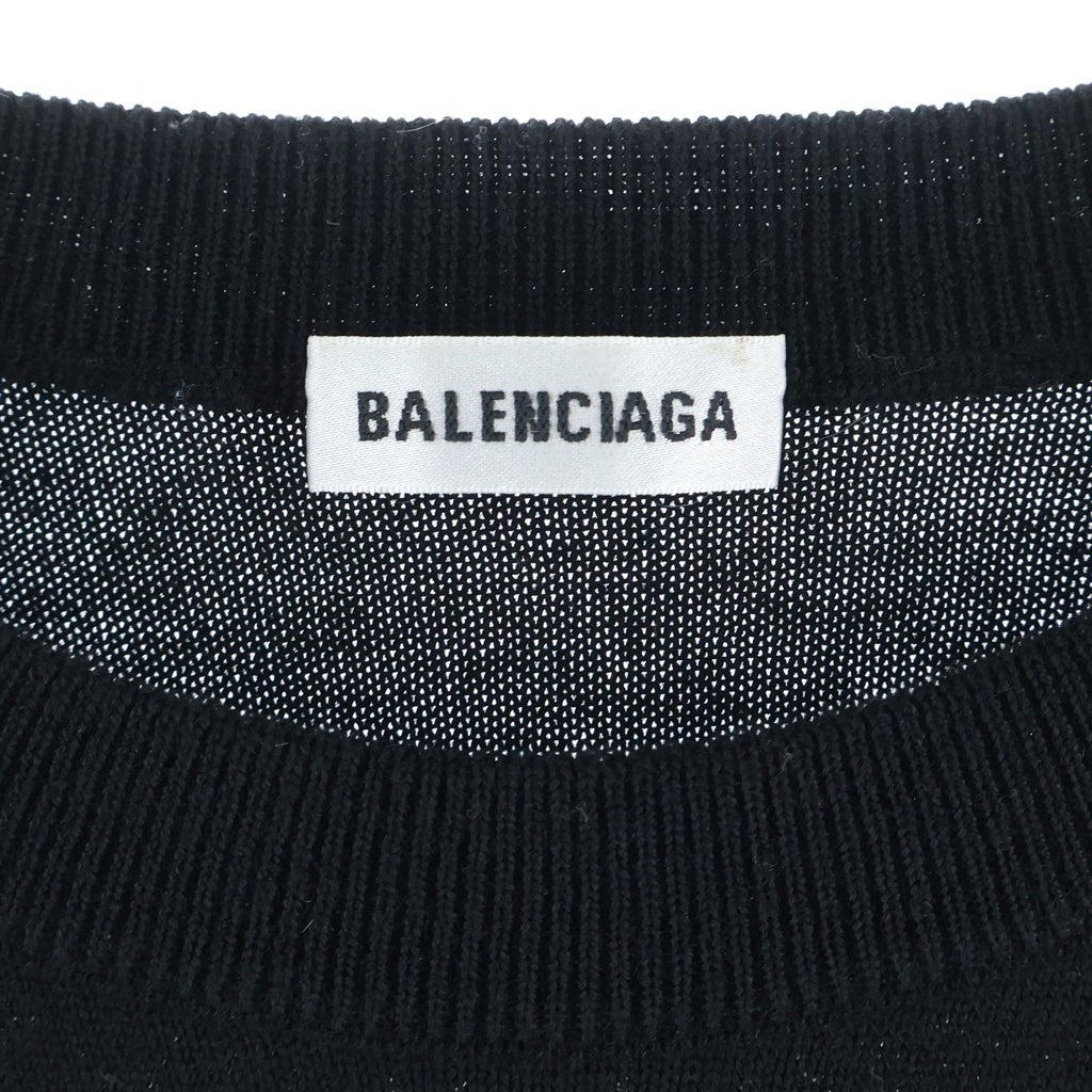 BALENCIAGA(バレンシアガ) エンブレム ロゴ刺繍 ウール クルーネック プルオーバー 長袖ニット セーター ブラック 595106 レディース