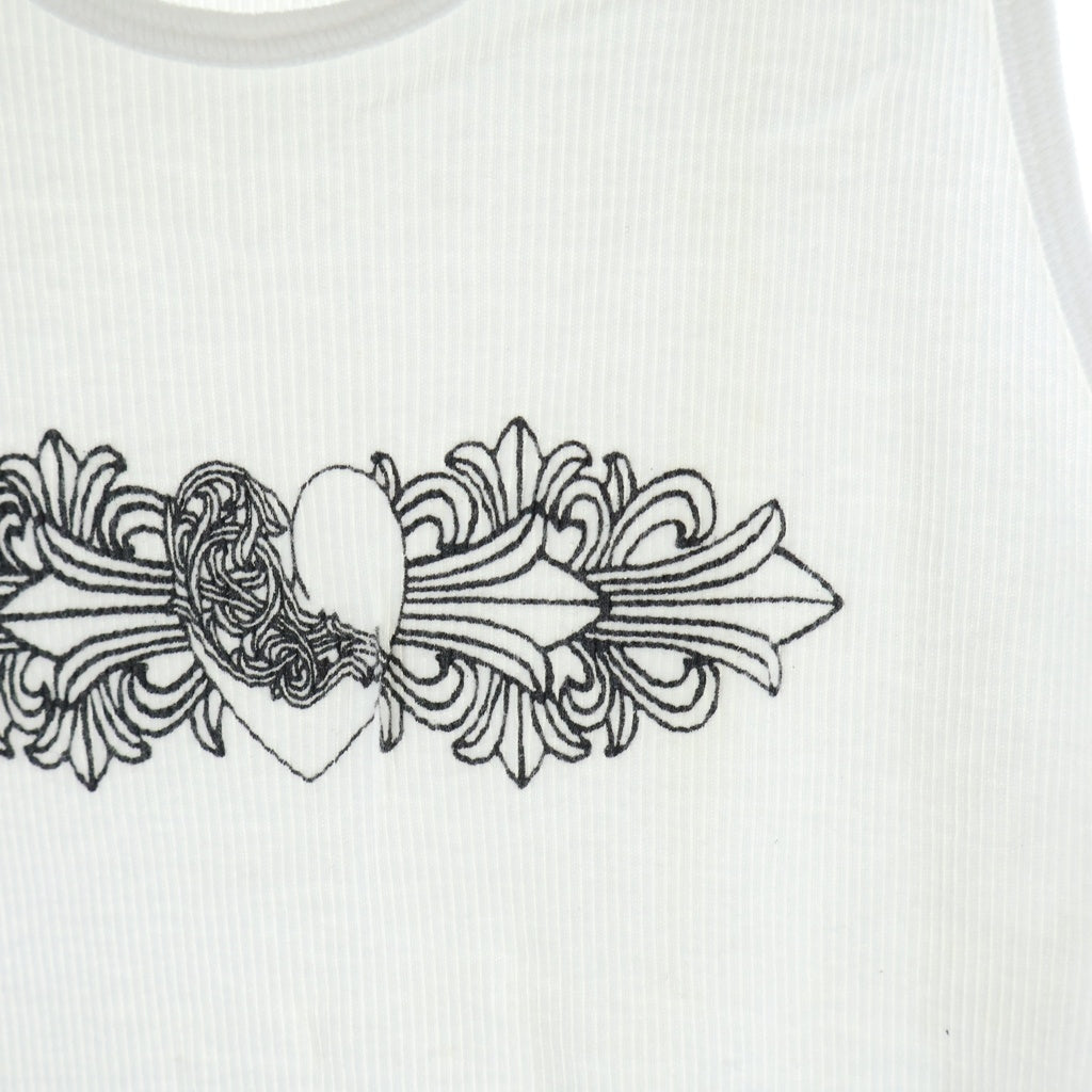 CHROME HEARTS(クロムハーツ) OLD HEART FLORAL CROSS RIB TANK オールド ハートフローラルクロスプリント タンクトップ ノースリーブ ホワイト