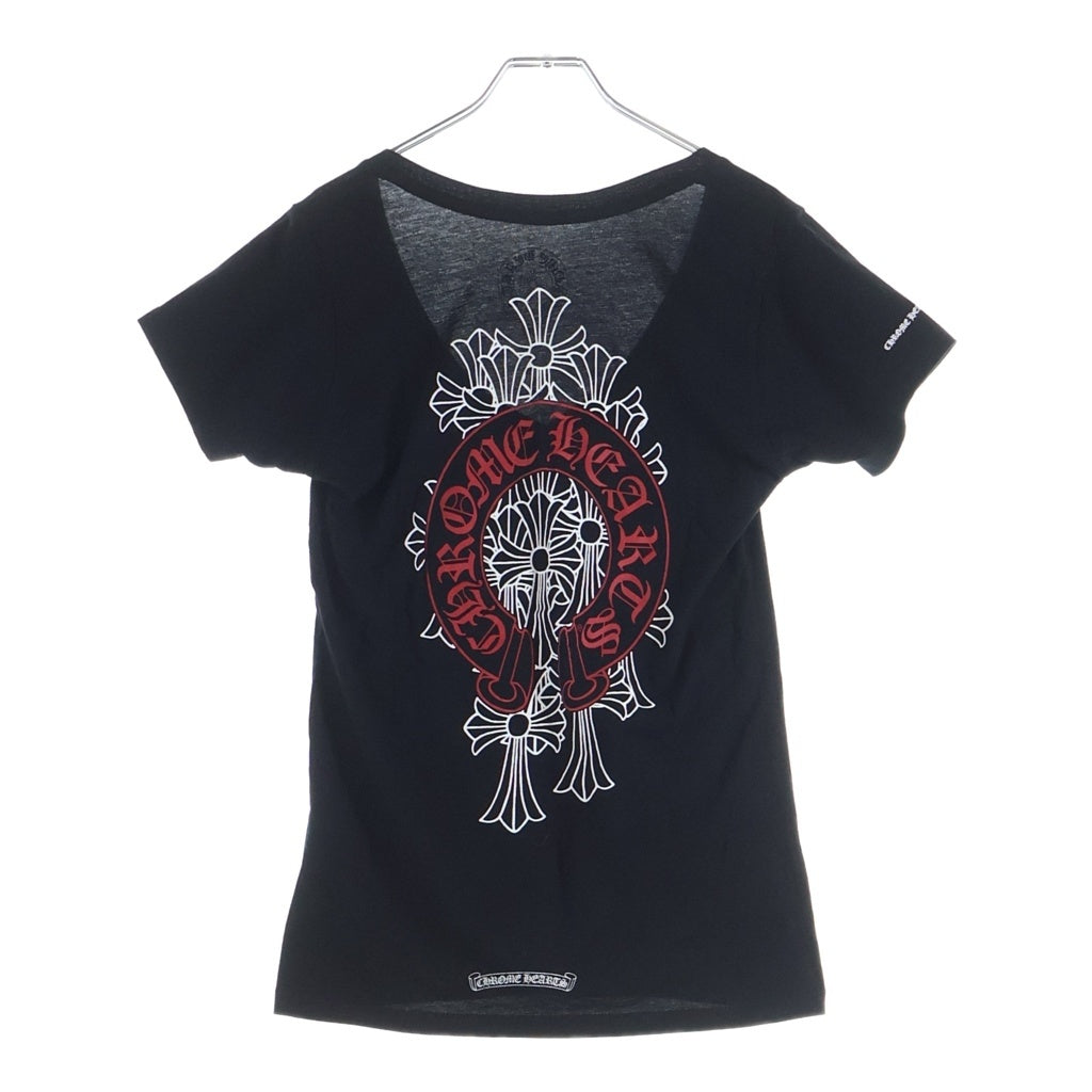 CHROME HEARTS(クロムハーツ) BACK HORSESHOE CEMETERY CROSS S/S TEE バック ホースシュー セメタリークロスプリント Vネック 半袖 クルーネック Tシャツ ブラック