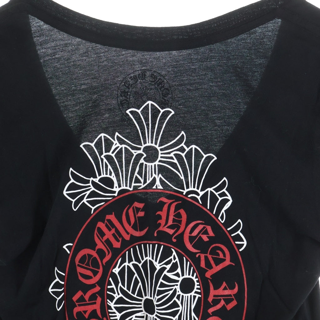 CHROME HEARTS(クロムハーツ) BACK HORSESHOE CEMETERY CROSS S/S TEE バック ホースシュー セメタリークロスプリント Vネック 半袖 クルーネック Tシャツ ブラック
