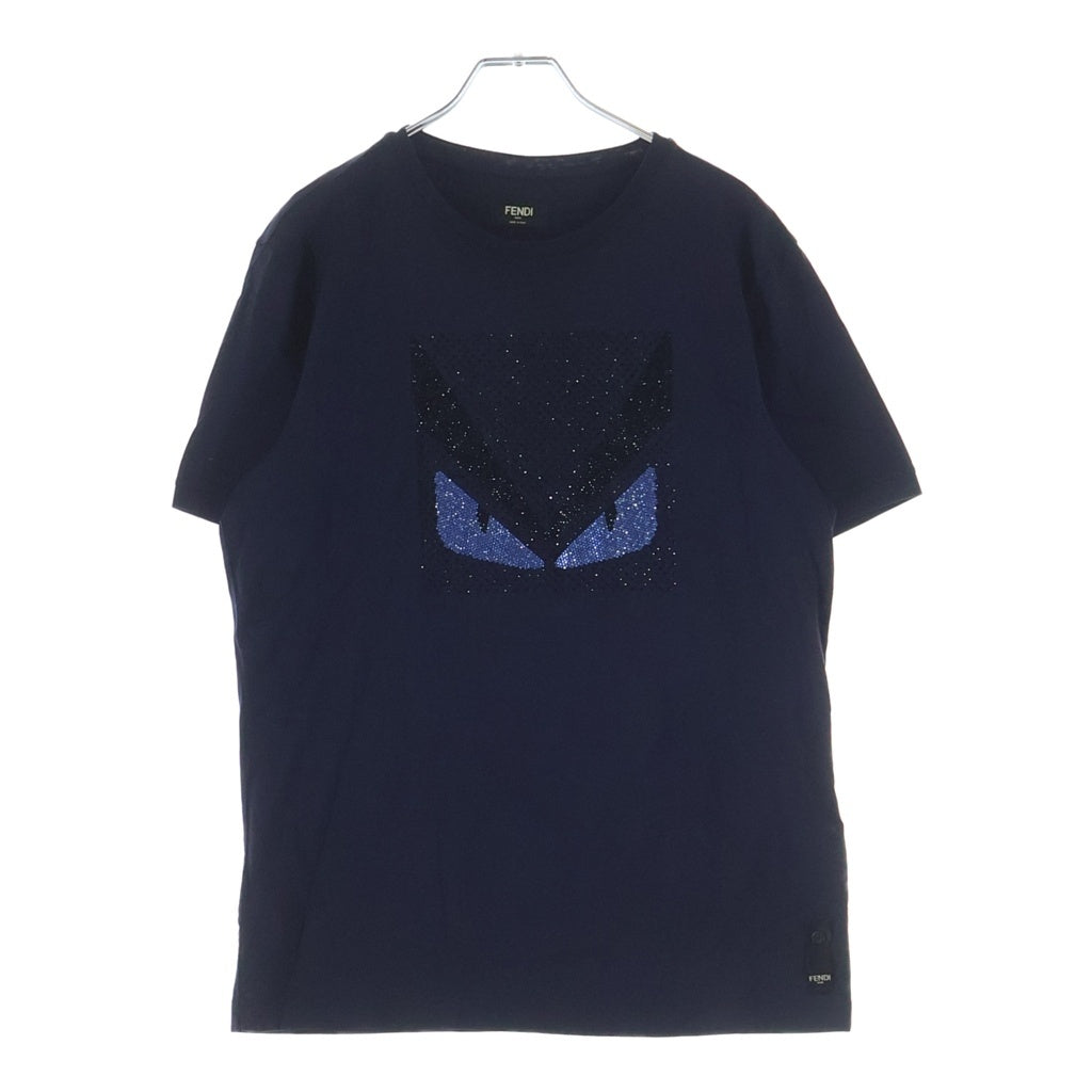 FENDI(フェンディ) モンスターアイ カラーストーン 半袖 クルーネック Tシャツ ネイビー FY0626 1Z2