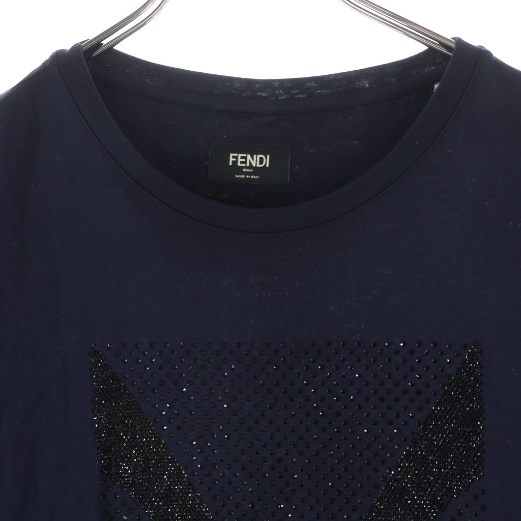 FENDI(フェンディ) モンスターアイ カラーストーン 半袖 クルーネック Tシャツ ネイビー FY0626 1Z2