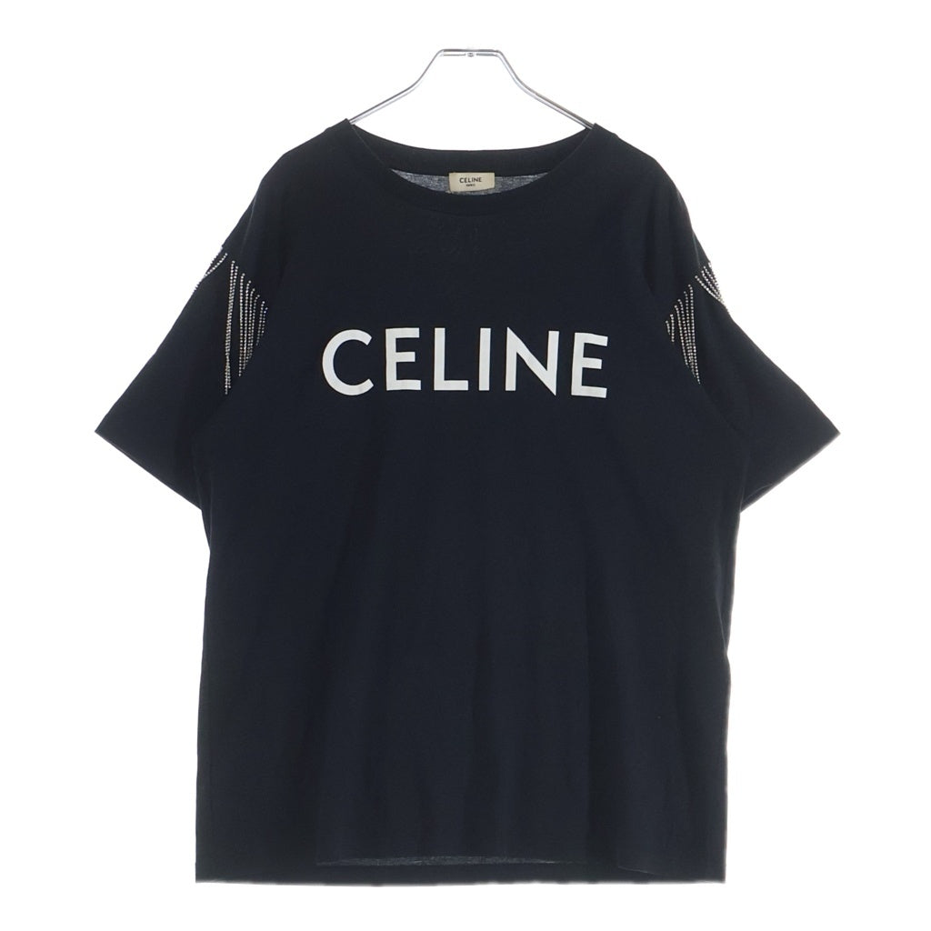 CELINE(セリーヌ) ロゴプリント ラインストーン 半袖 クルーネック Tシャツ ブラック 2X60C671Q
