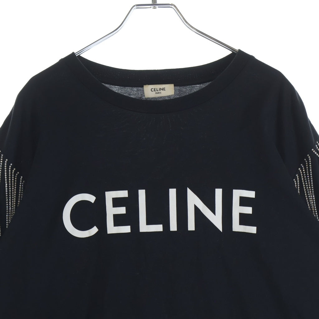 CELINE(セリーヌ) ロゴプリント ラインストーン 半袖 クルーネック Tシャツ ブラック 2X60C671Q