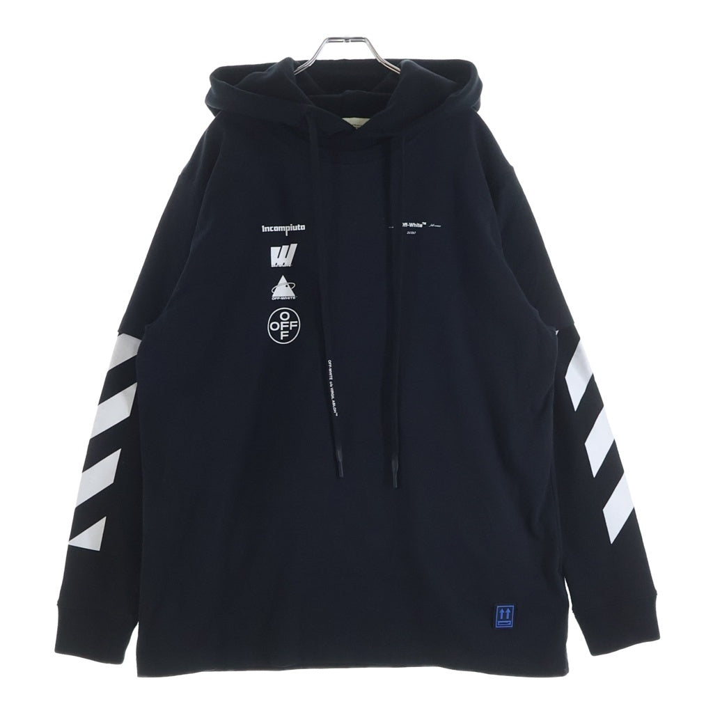 OFF-WHITE(オフホワイト) Diag Mariana Double Tee Hoodie ダイアグマリアナ レイヤードプリント プルオーバーパーカー ブラック OMAB033E19185005