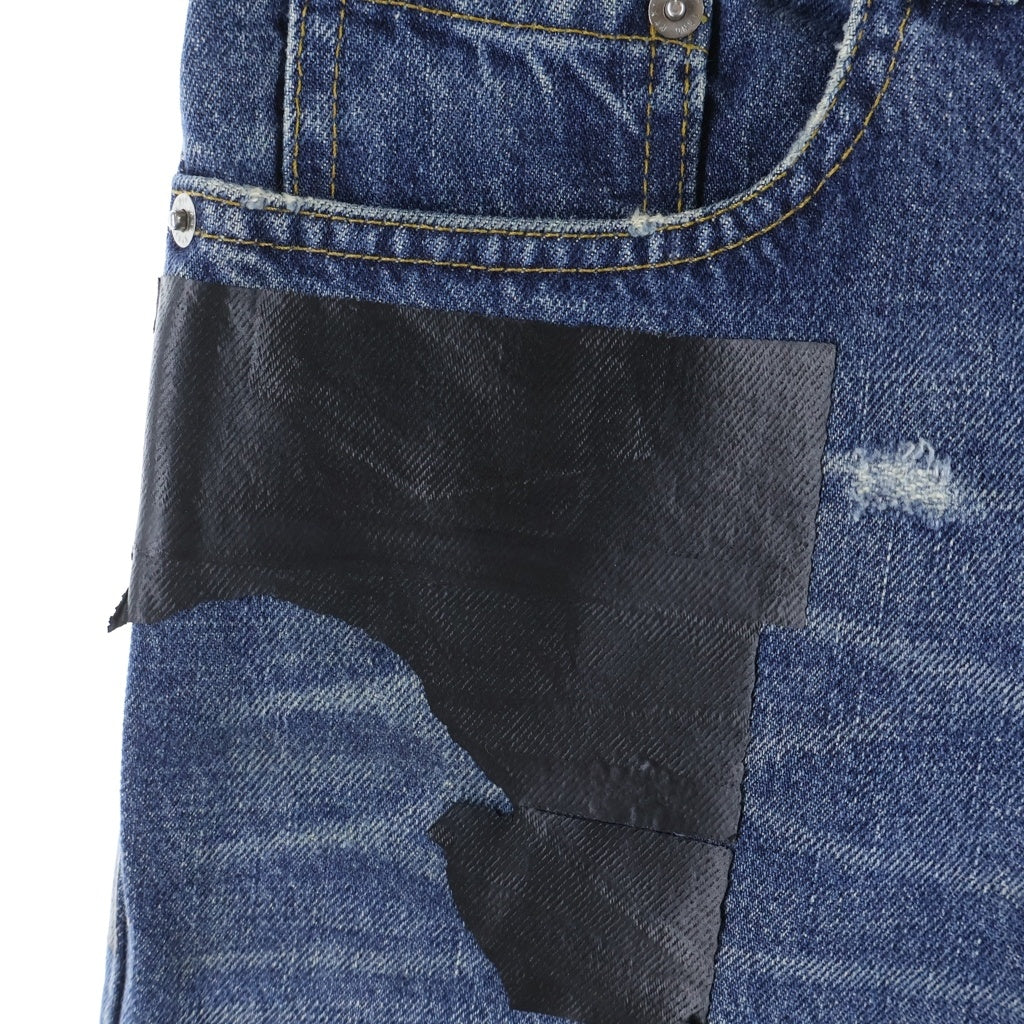HELMUT LANG(ヘルムートラング) 03SS Rubber Tape Jeans ラバーテープデニムパンツ 本人期 ストレートジーンズ インディゴ/ブラック 745 HR0035 XQ9