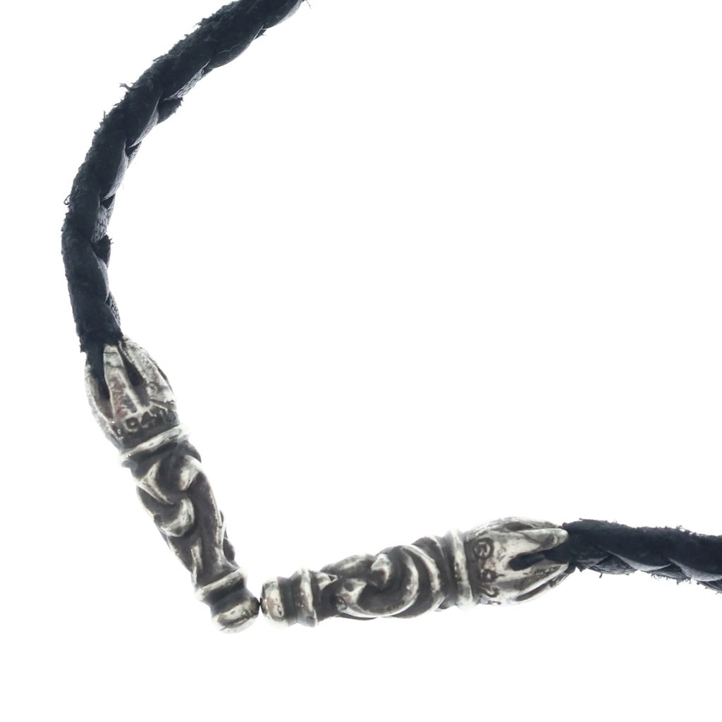 CHROME HEARTS(クロムハーツ) LEATHER BRAID スクロールレザーブレード ネックレス ブラック/シルバー