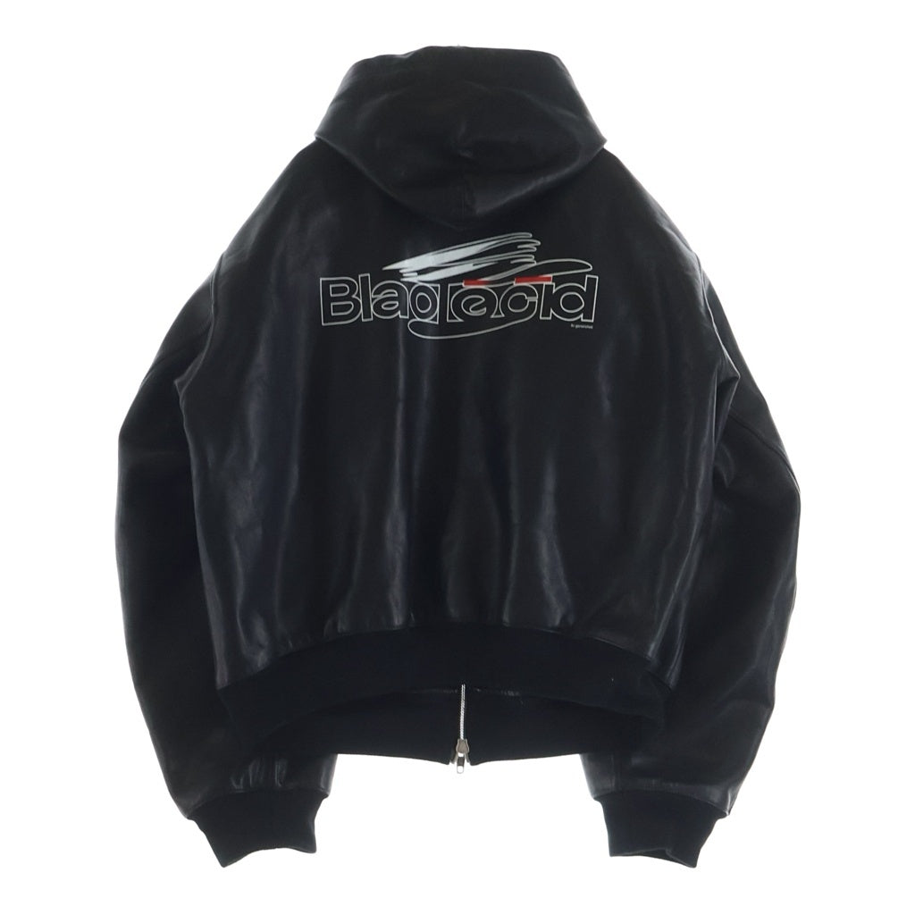BALENCIAGA(バレンシアガ) 24AW LINED ZIP-UP HOODIE JACKET フロントロゴプリント ジップアップ レザーフーデットジャケット ブラック 790311 TQS15