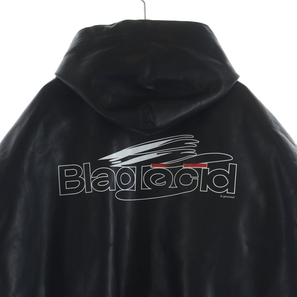 BALENCIAGA(バレンシアガ) 24AW LINED ZIP-UP HOODIE JACKET フロントロゴプリント ジップアップ レザーフーデットジャケット ブラック 790311 TQS15