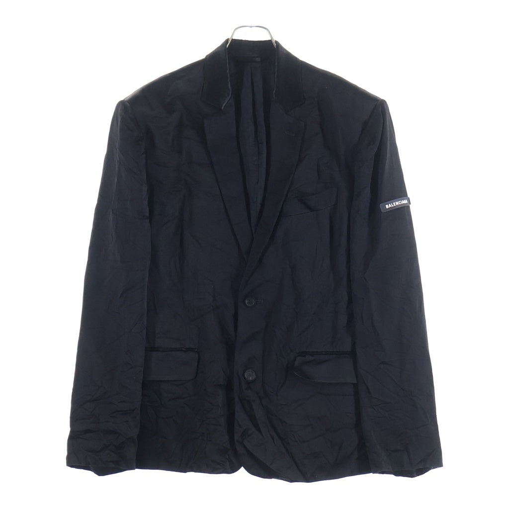 BALENCIAGA(バレンシアガ) シワ加工 アームラバーロゴ テーラードジャケット ブラック 674431 TL028