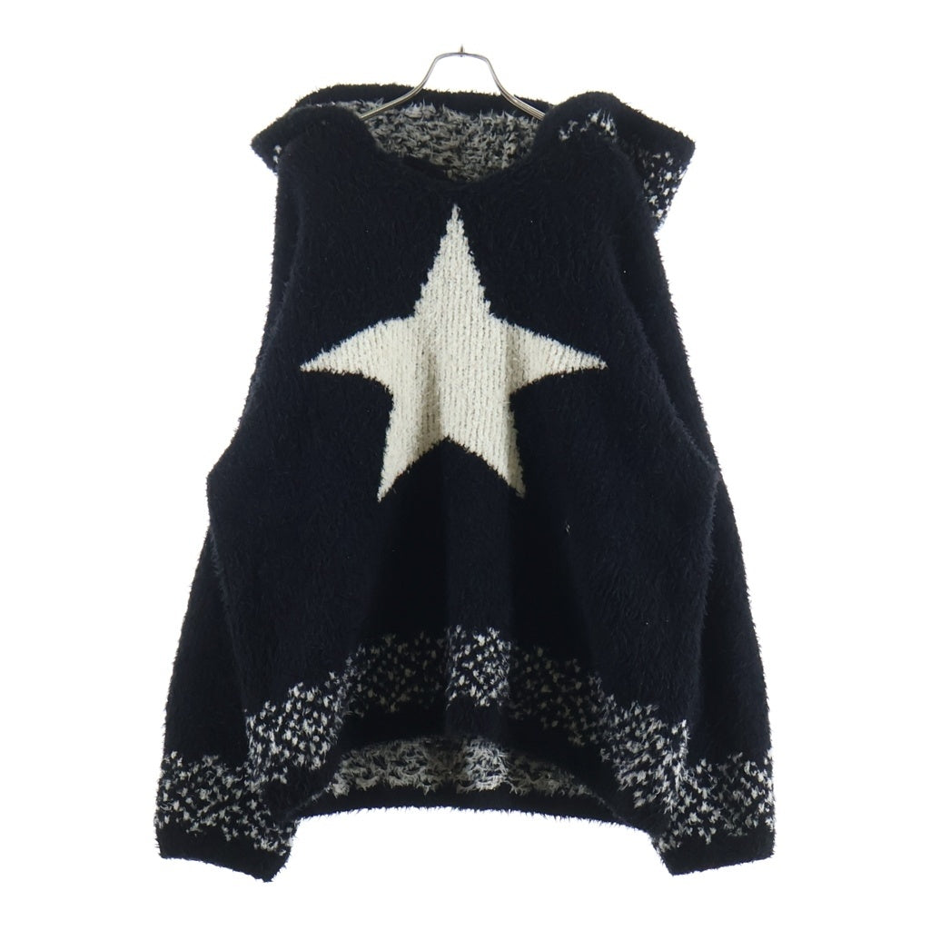 Children of the discordance(チルドレンオブザディスコーダンス) OVERSIZED STAR MOTIF KNIT HOODIE オーバーサイズド スター モチーフ ニット プルオーバーパーカー フーディー ブラック COTDKN-656