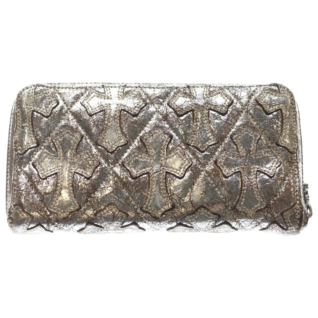 CHROME HEARTS(クロムハーツ) REC F ZIP QUILTED WALLET セメタリークロス キルティング レザーロングウォレット 長財布 シルバー