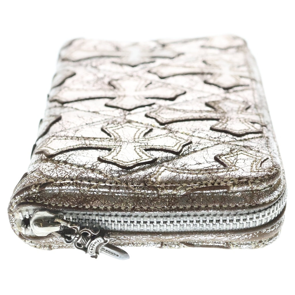 CHROME HEARTS(クロムハーツ) REC F ZIP QUILTED WALLET セメタリークロス キルティング レザーロングウォレット 長財布 シルバー