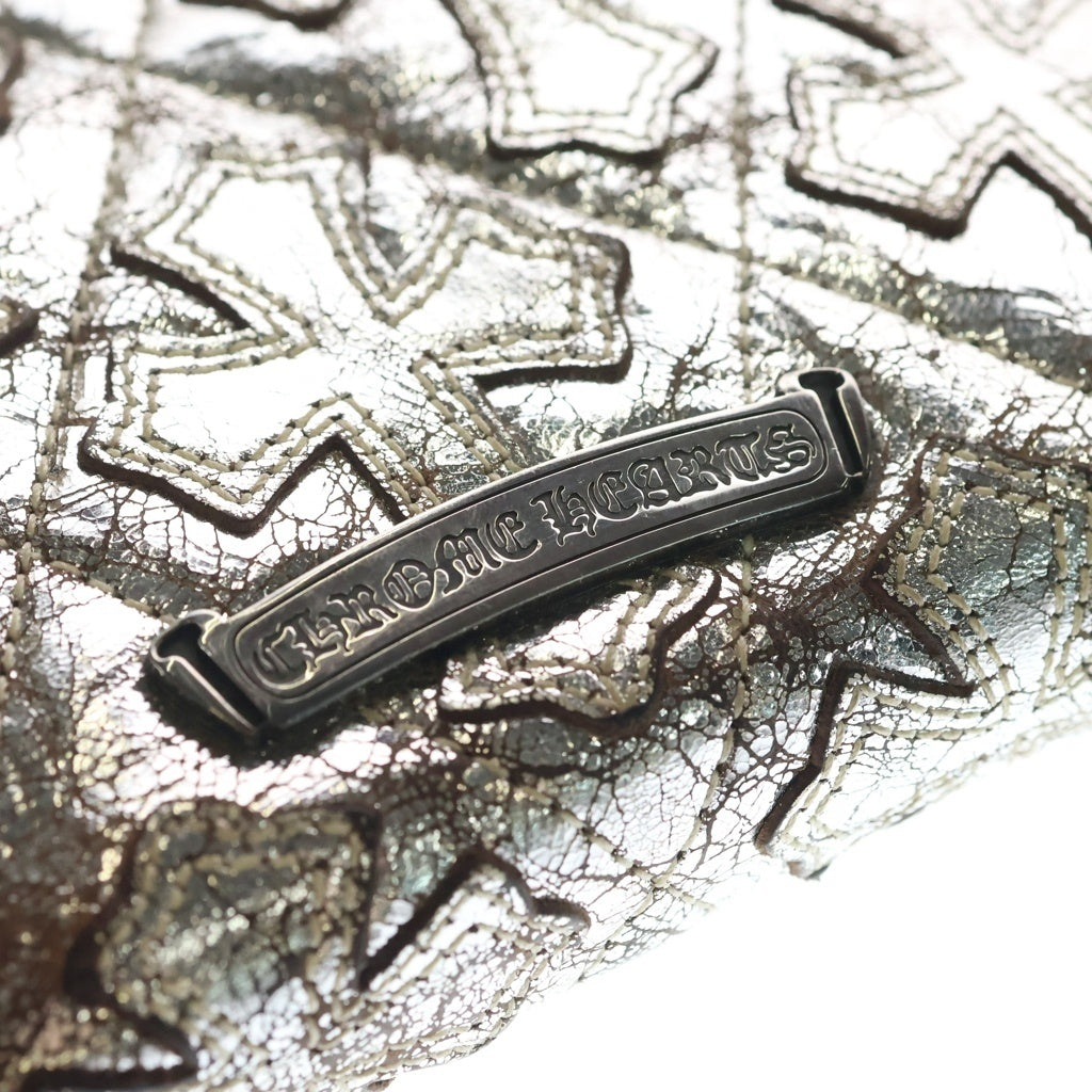 CHROME HEARTS(クロムハーツ) REC F ZIP QUILTED WALLET セメタリークロス キルティング レザーロングウォレット 長財布 シルバー
