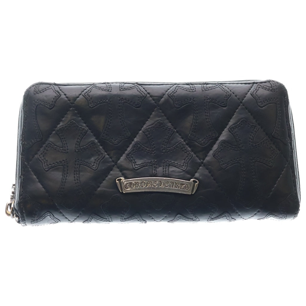CHROME HEARTS(クロムハーツ) REC F ZIP QUILTED WALLET セメタリークロス キルティング レザーロングウォレット 長財布 ブラック