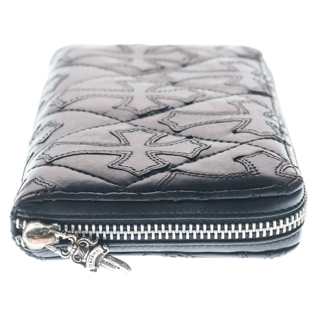 CHROME HEARTS(クロムハーツ) REC F ZIP QUILTED WALLET セメタリークロス キルティング レザーロングウォレット 長財布 ブラック