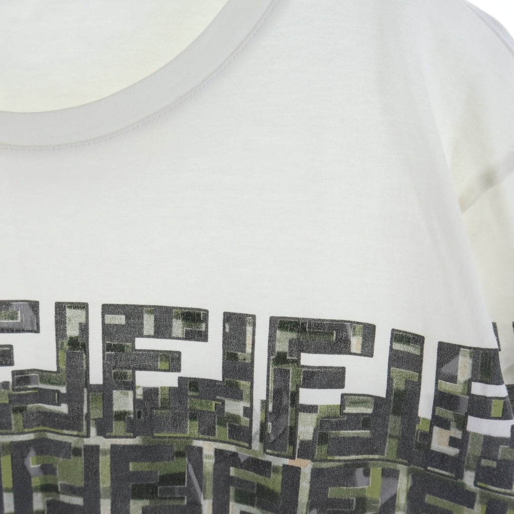 FENDI(フェンディ) Slim Fit S/S Tee FFロゴ総柄プリント クルーネック 半袖Tシャツ ホワイト FAF532 ABTS
