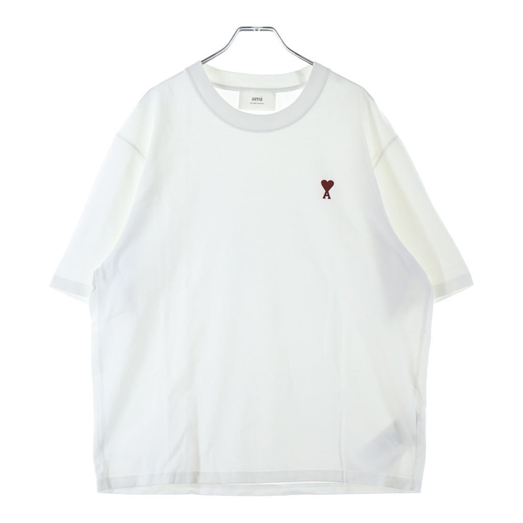 AMI Alexandre Mattiussi(アミアレクサンドルマテュッシ) RED AMI DE COEUR TSHIRT 胸ロゴ刺繍 クルーネック半袖Tシャツ ショートスリーブカットソー ホワイト BFUTS005.726