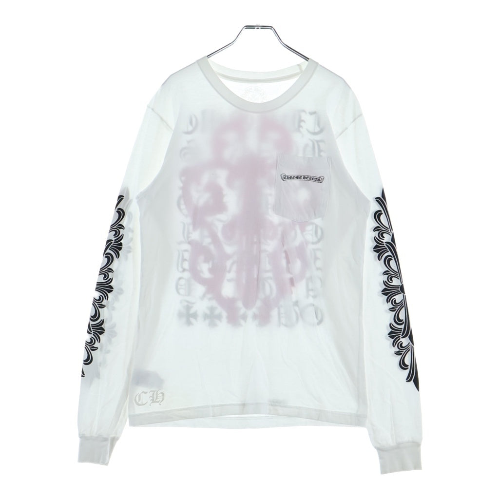 CHROME HEARTS(クロムハーツ) DAGGER EYE CHART L/S TEE ダガー アイチャート ロングスリーブTシャツ アームフローラルプリント クルーネック長袖カットソー ホワイト