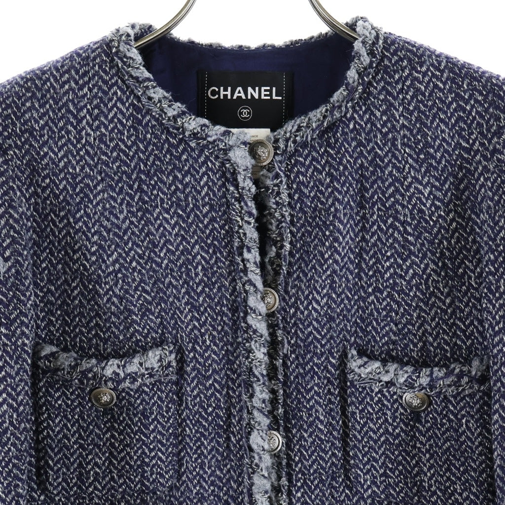 CHANEL(シャネル) ヘリンボーン ライオンボタン ウールジャケット ネイビー P33858V24330 レディース